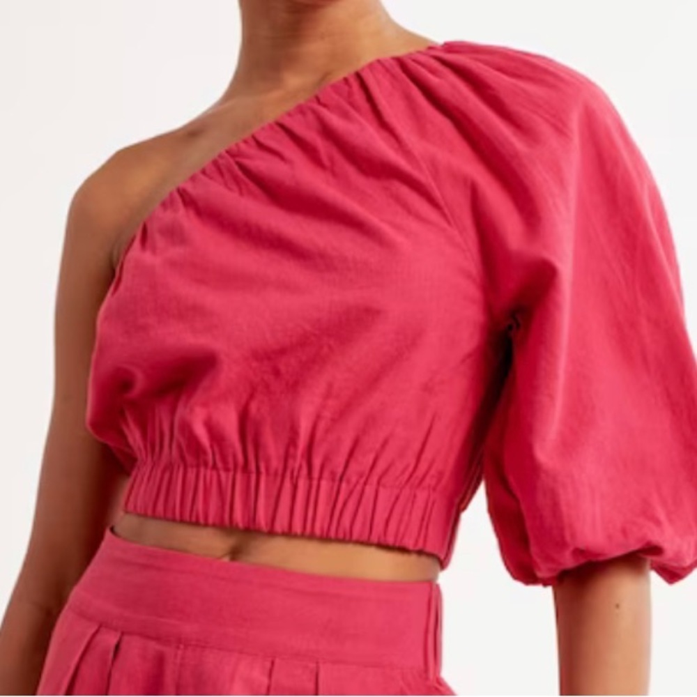 WHITE One-Shoulder Linen-Blend top